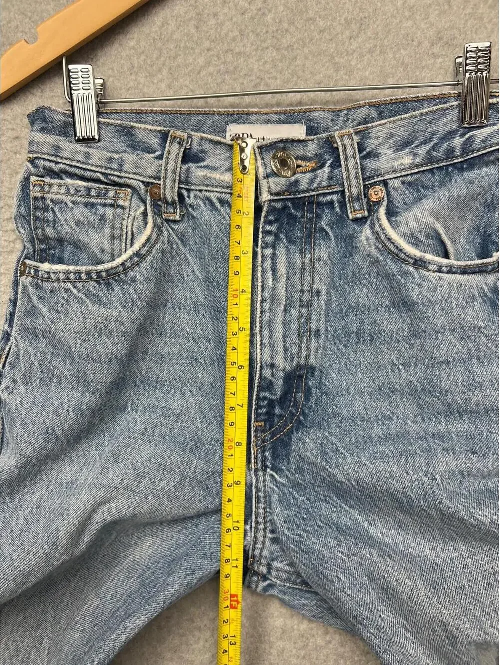 Zara Womens Wide High Rise Jeans 2 /34 Eur Distress Denim Medium Wash Fray